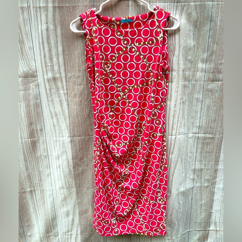 J McLaughlin size S faux wrap stretch dress nautical scarf chain link print
